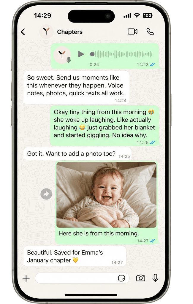 Phone showing a WhatsApp message to Chapters